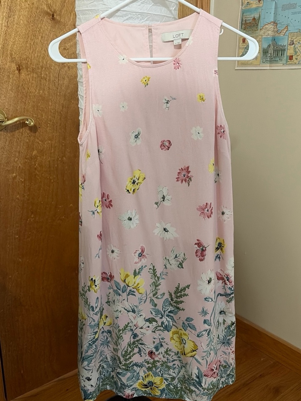 LOFT Light Pink Floral Midi Shift Dress